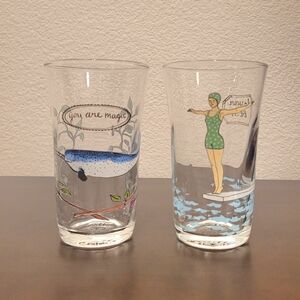 Anthropologie Molly Hatch Juice Glasses: a narwhal and a diver